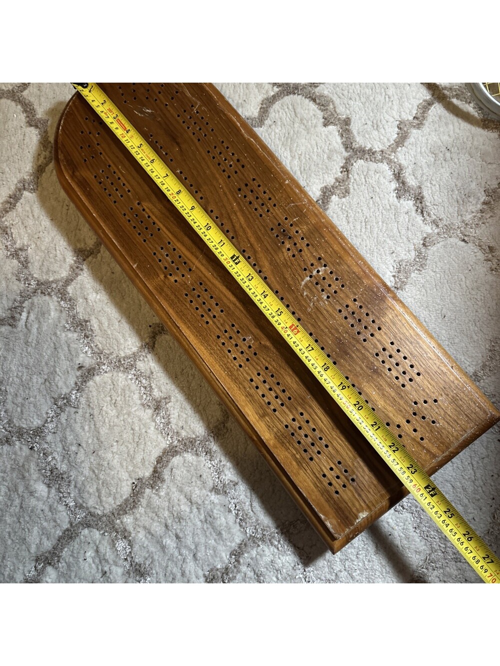 Vintage Large Wooden 3 Track Cribbage Board Oak? 24 Inch 2 foot Handmade? Heavy